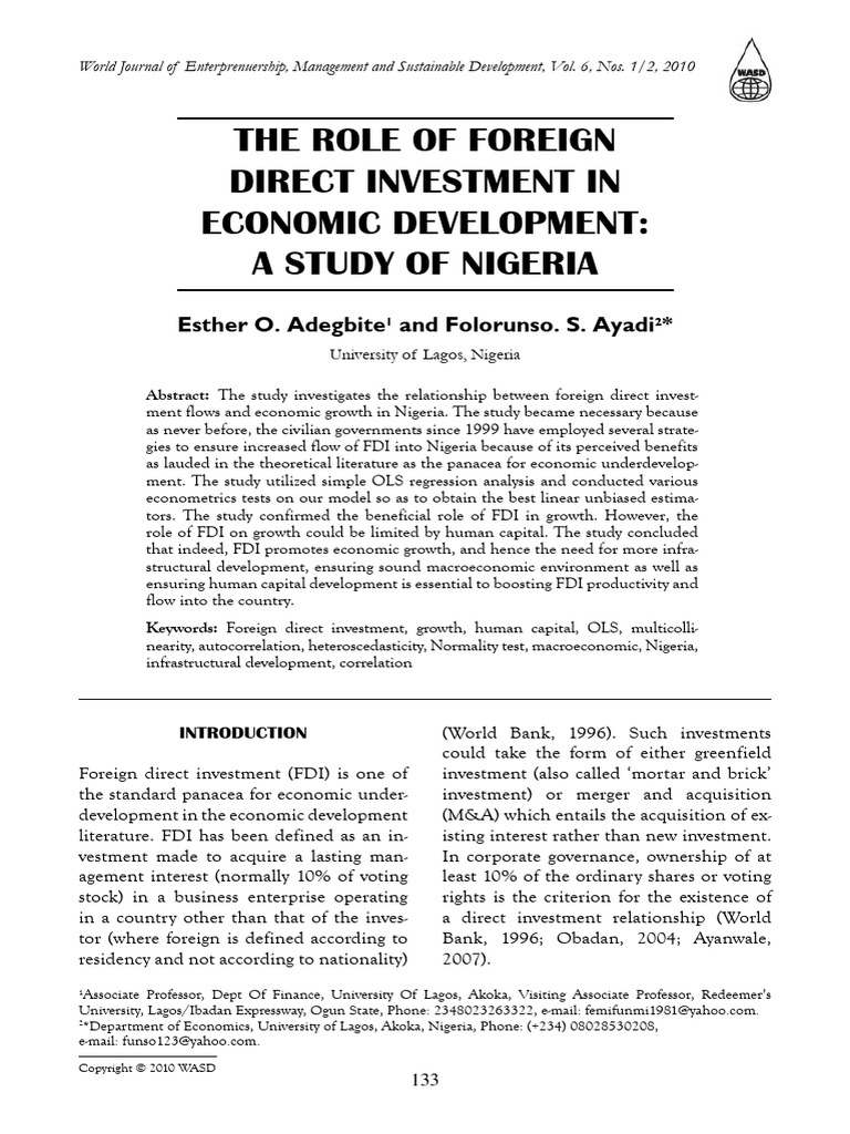 1.the Role of Foreign Direct Investment in Economic Development A Study ...
