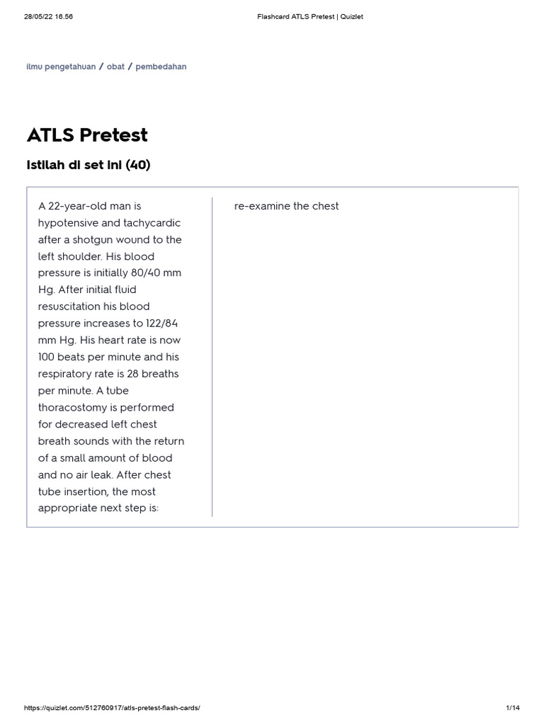 Flashcard ATLS Pretest Quizlet PDF Injury Cardiopulmonary