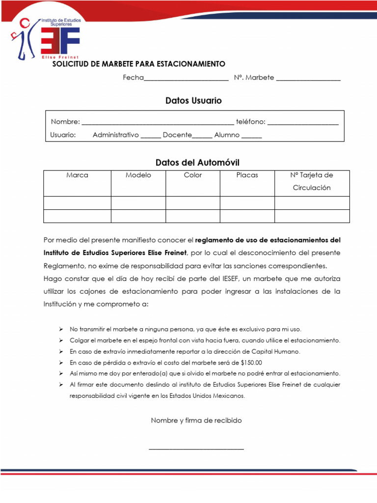 Solicitud de Marbete para Estacionamiento PDF