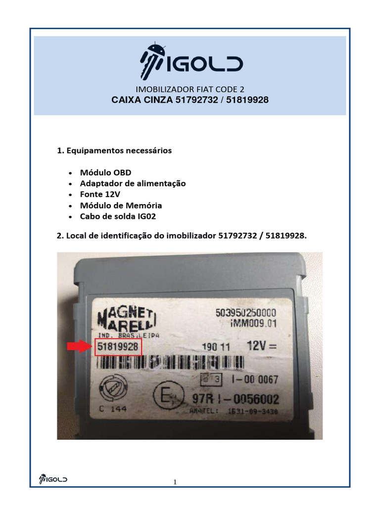 Instalação do Imobilizador Fiat Code 2 | PDF