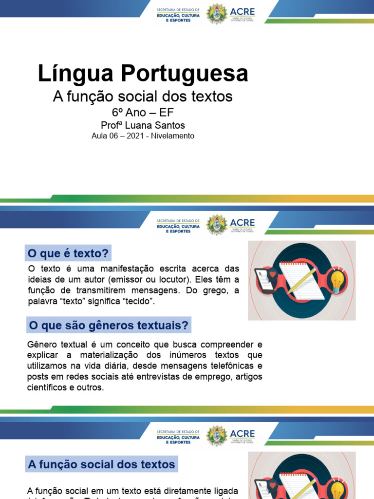 Aula 0234 - 6º Ano EF - Língua Portuguesa - A Função Social Dos Textos ...