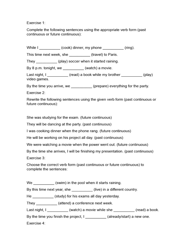 Continuous Tense Exercises Worksheet | PDF