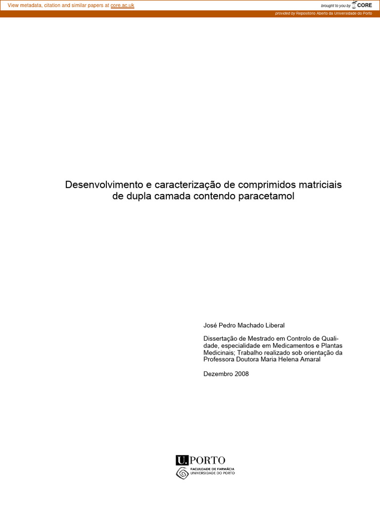 Desenvolvimento e Caracterização de Comprimidos Matriciais de Dupla ...