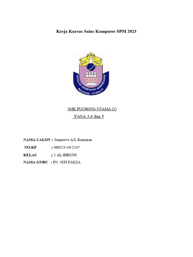 Kerja Kursus Sains Komputer SPM 2023 | PDF