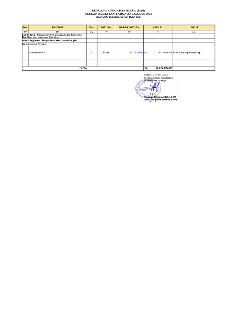 RAB Sanitarian Kit Rumah Sakit 2024 | PDF