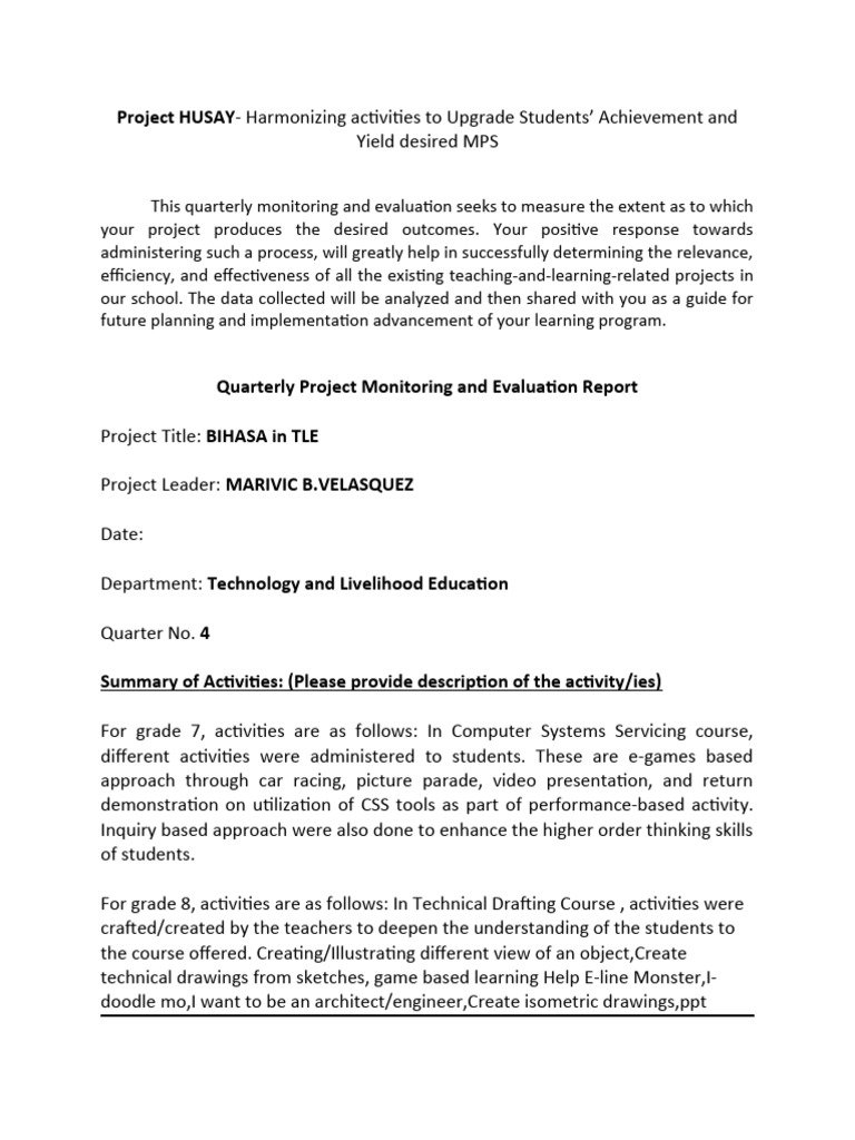 Quarterly Evaluation of TLE Projects | PDF | Learning | Evaluation