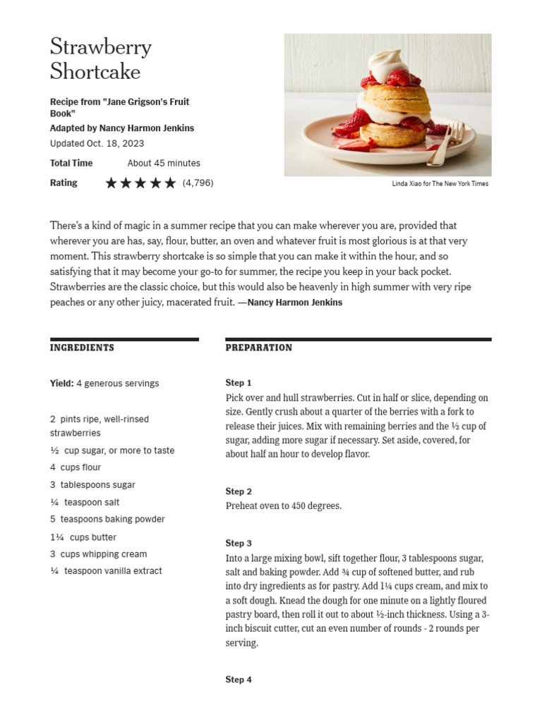 Strawberry Shortcake Recipe NYT Cooking PDF Foods Food And Drink