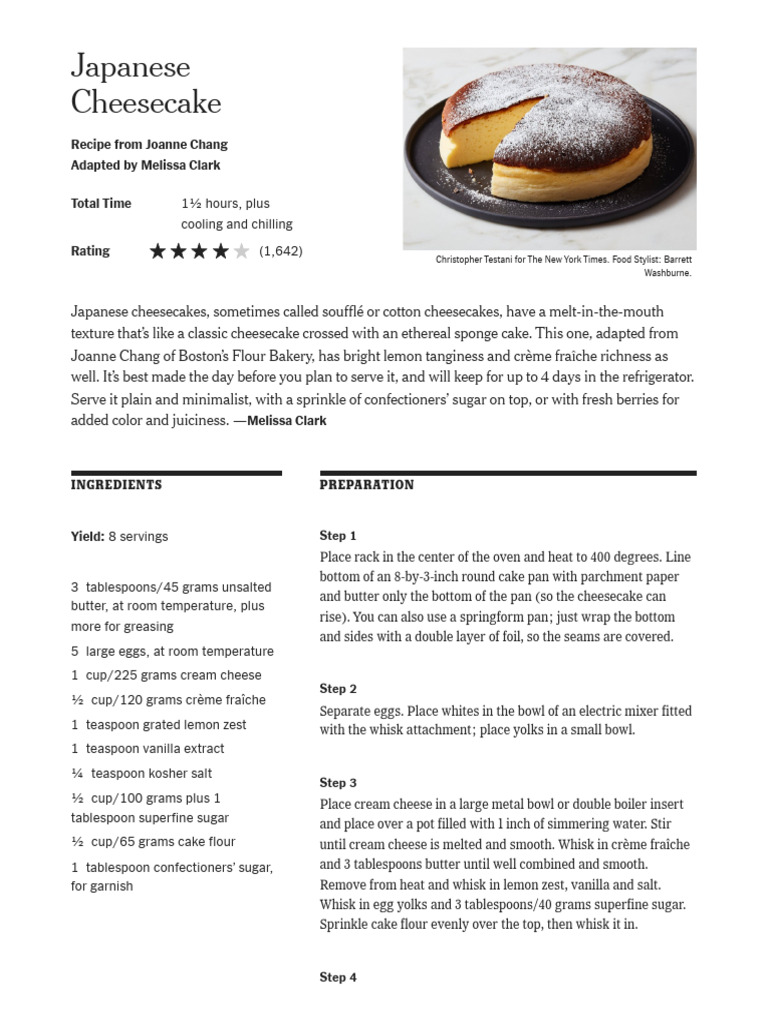 Japanese Cheesecake Recipe NYT Cooking PDF