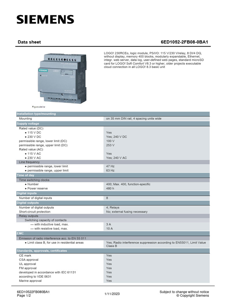 6ED10522FB080BA1 Datasheet en | PDF | Relay | Alternating Current