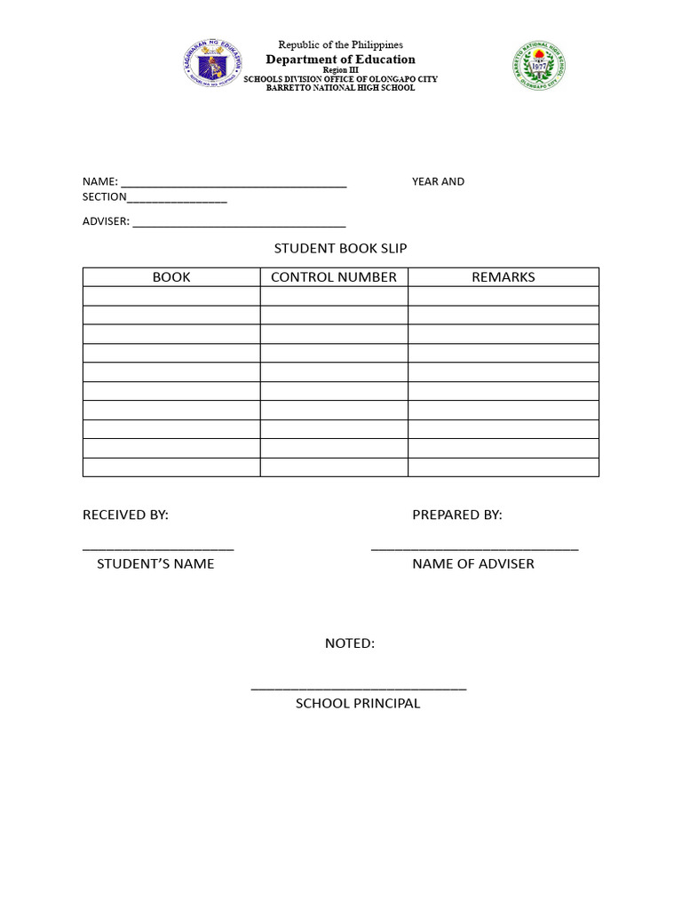 Student Book Slip | PDF