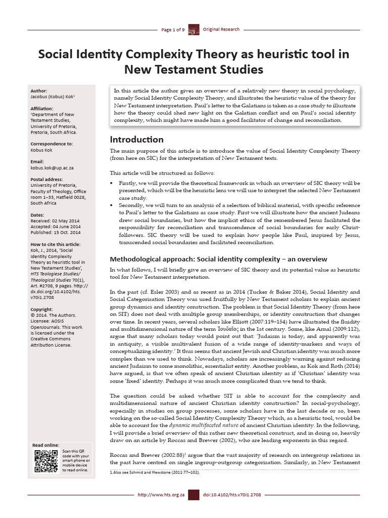 Social identity complexity theory as heuristic tool in new testament