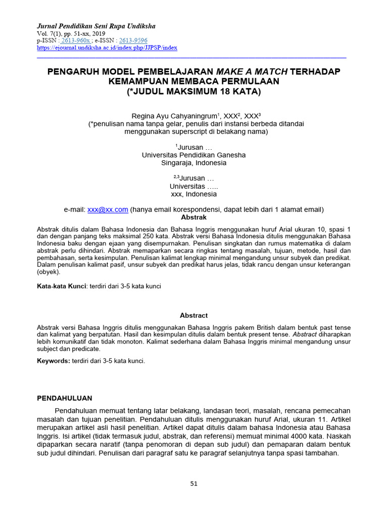 Template Jurnal Pendidikan Seni Rupa Undiksha | PDF