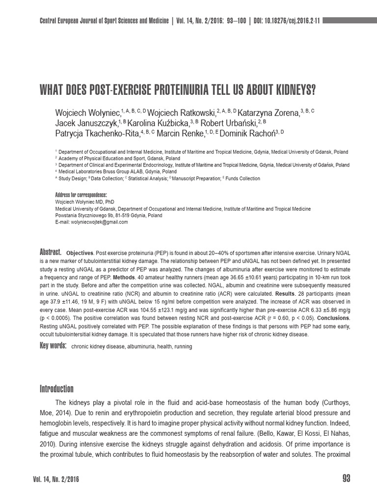 What Does Post Exercise Proteinuria Tell Us About Kidneys PDF
