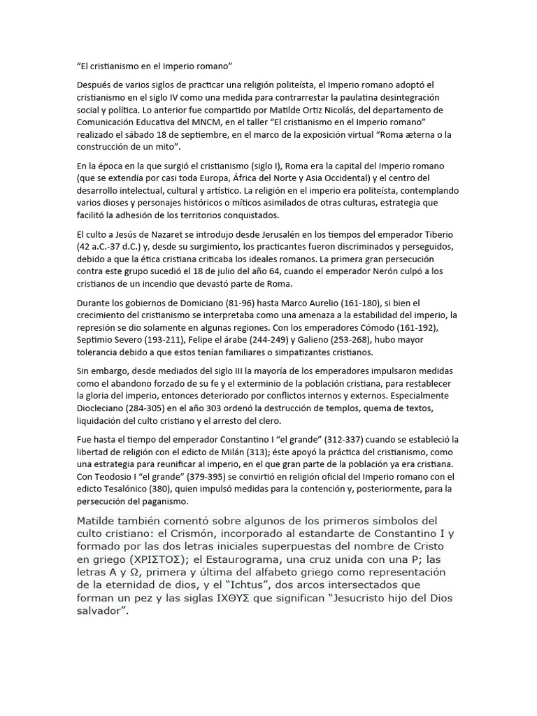 Cristianismo en el Imperio Romano | PDF