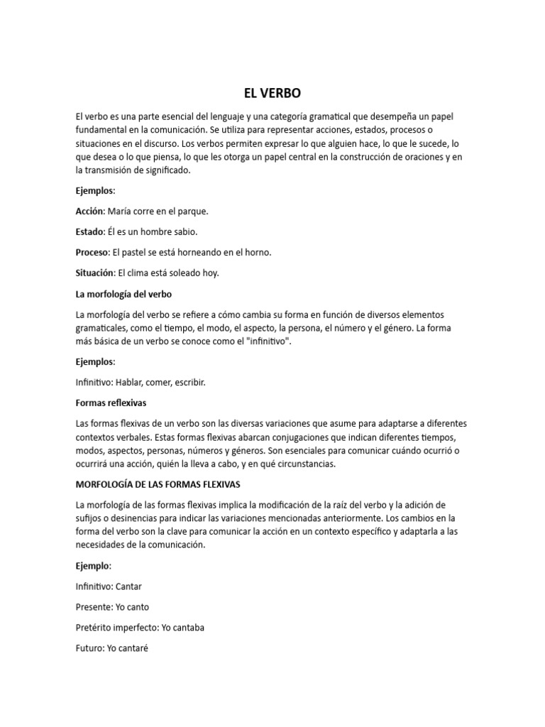 Morfología y tipos de verbos en español | PDF | Verbo | Mecánica del ...