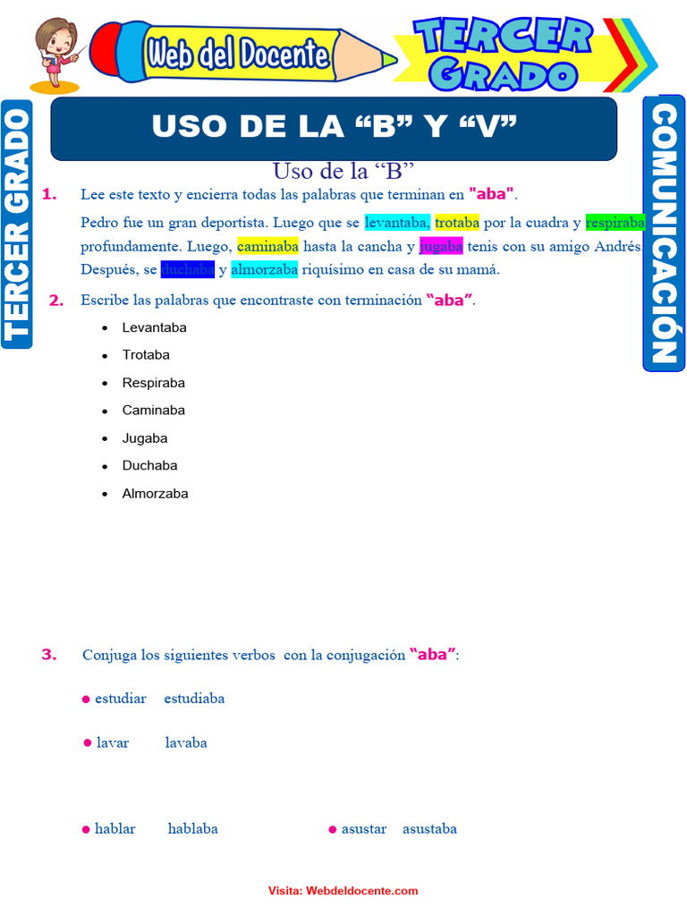 Uso de La B y V para Tercer Grado de Primaria | PDF | Lingüística