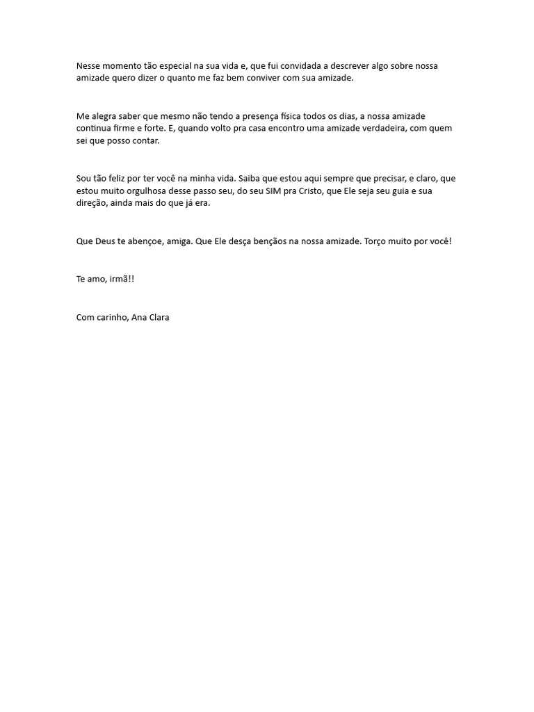 Carta de apoio para amiga no EJC | PDF