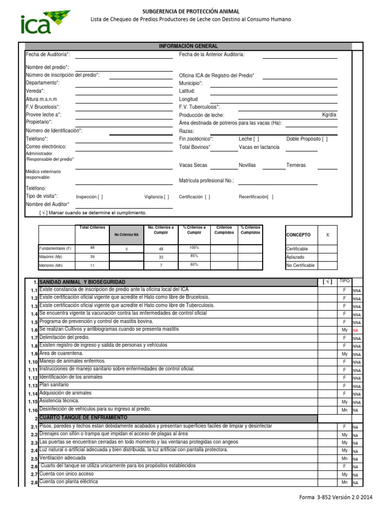 Forma 3 852 lista de chequeo leche version 2 0 2014 024814 pdf