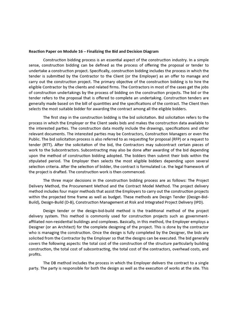 Reaction Paper On Module 2 | PDF | Construction Bidding | Business