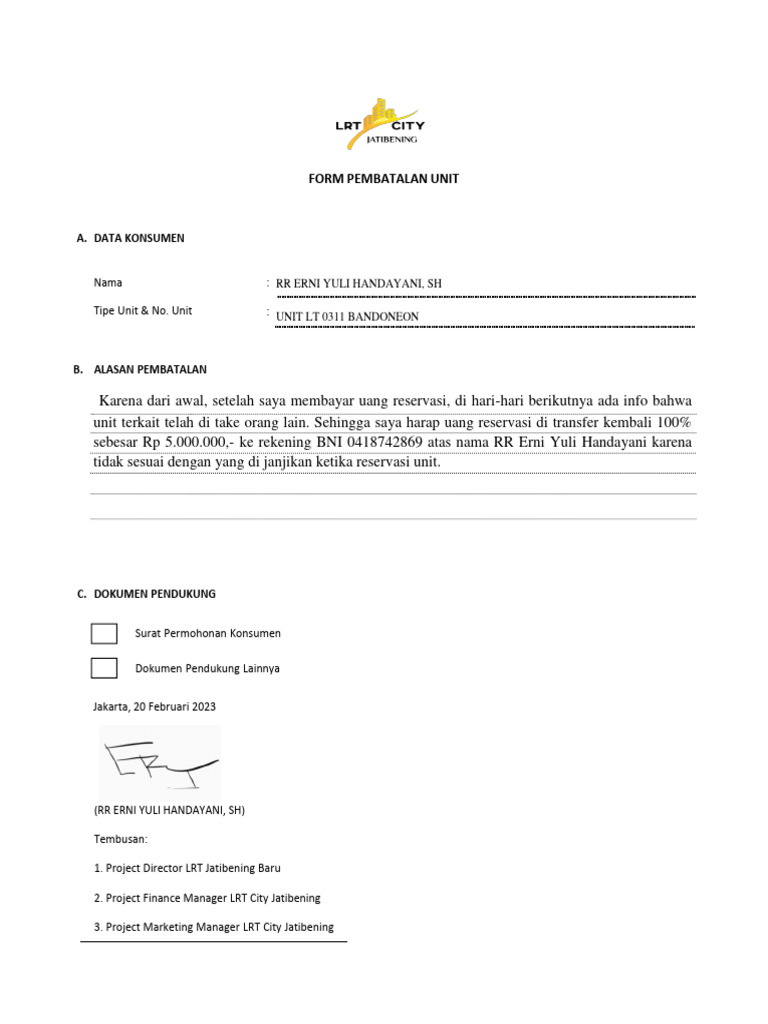 Form Pembatalan Konsumen | PDF