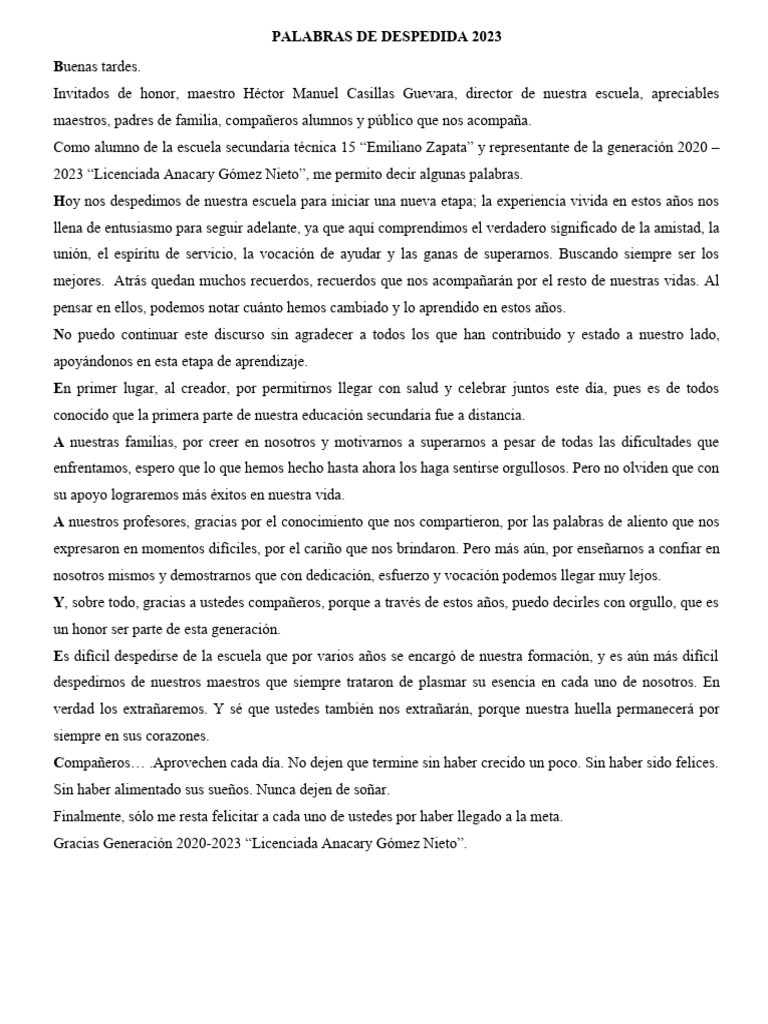 Agradecimientos y despedida 2023 | PDF | Salud y bienestar | Estilo de vida