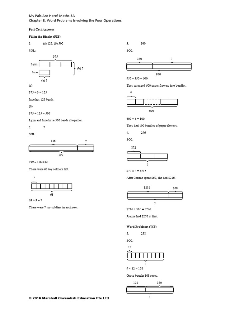 Maths 3A Word Problems Answers | PDF