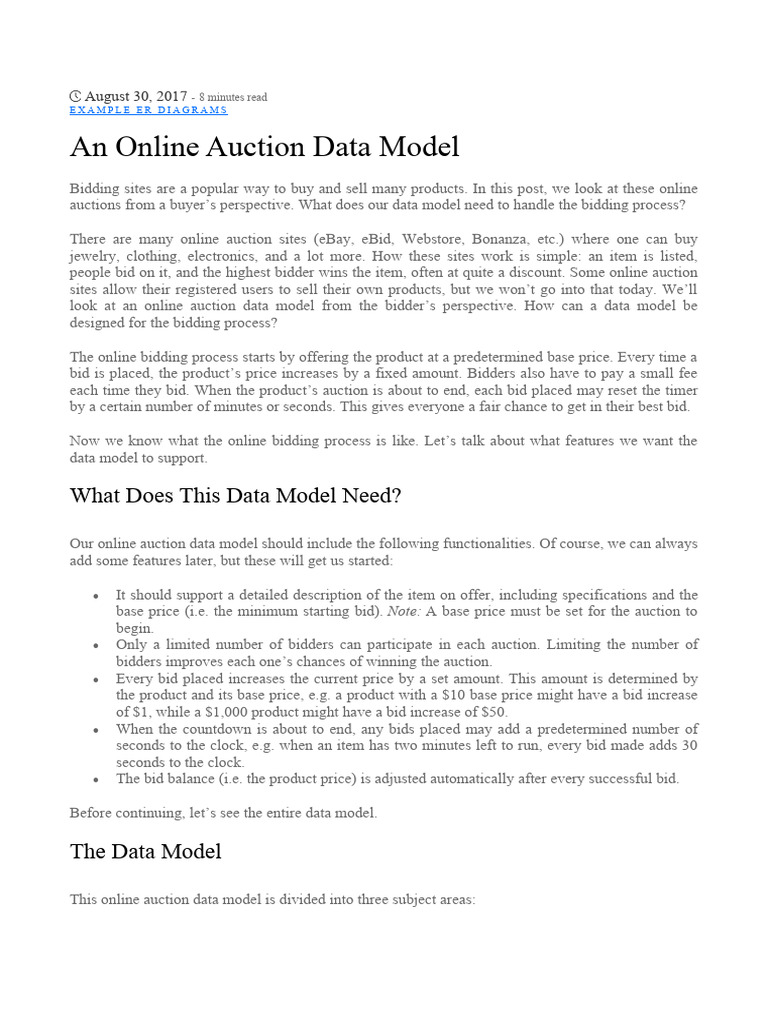 Online Auction Data Model Overview | PDF | Auction | Marketing