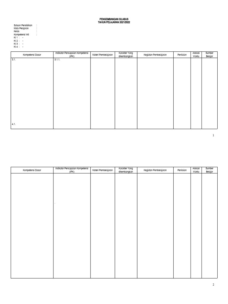 Pengembangan Silabus SMP 2021/2022 | PDF