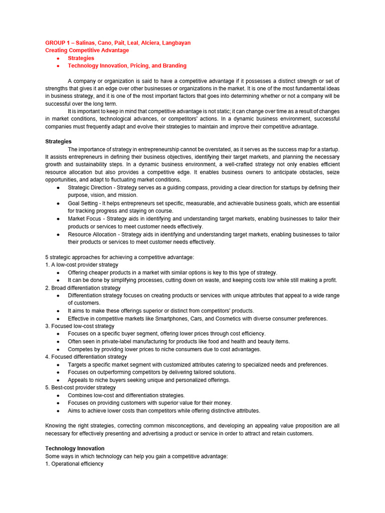 Creating Competitive Advantage Pdf Brand Competitive Advantage