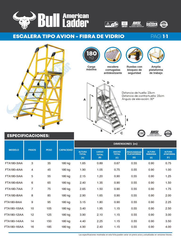FT Bull Escalera Fibra Tipo Avion 180kg | PDF