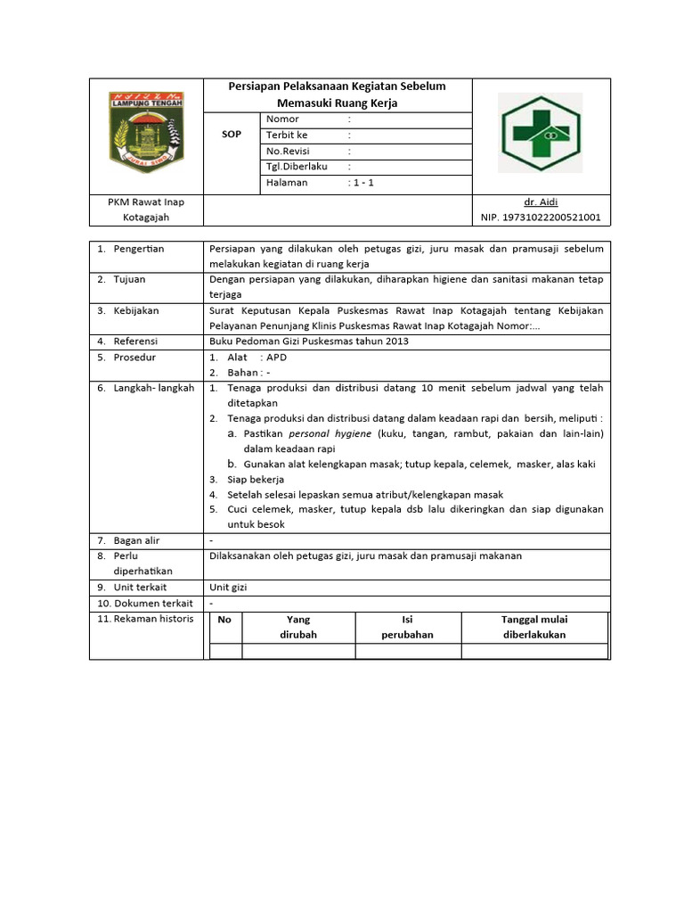 Sop Persiapan Kerja Pdf