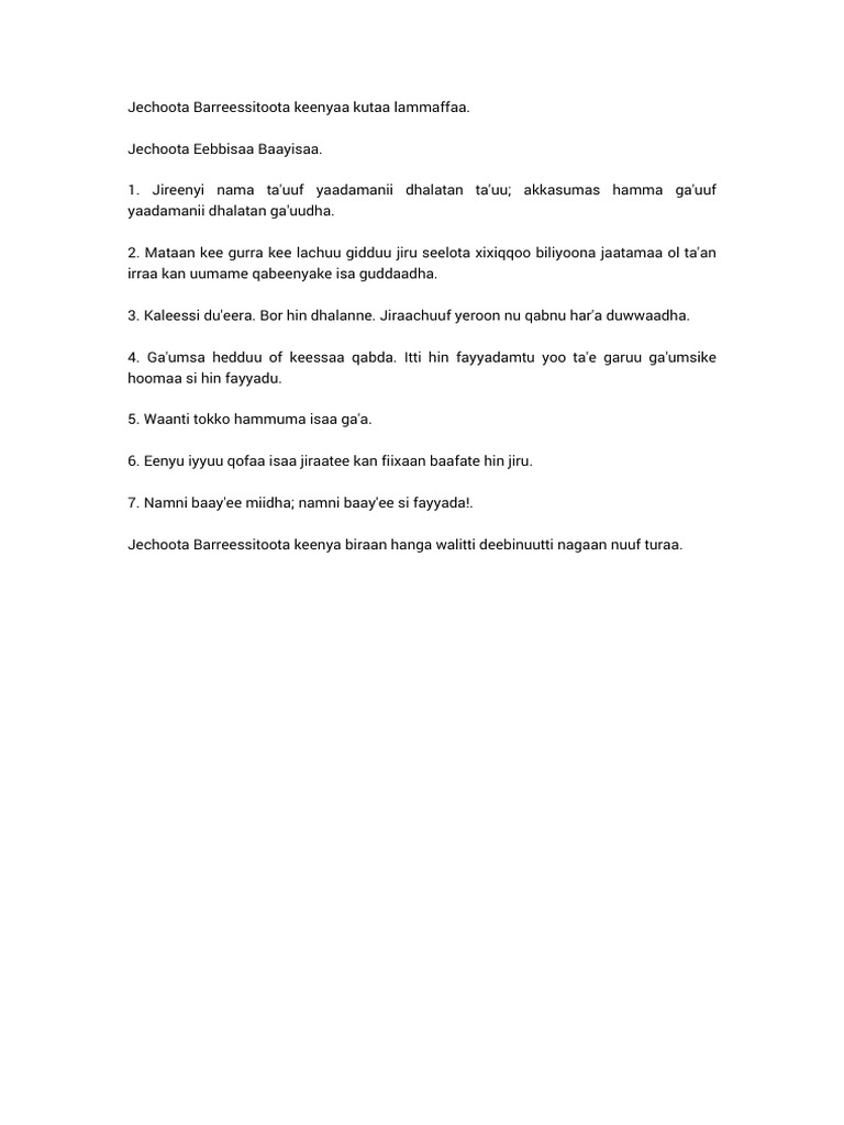 Jechoota Eebbisaa Baayisaa. | PDF