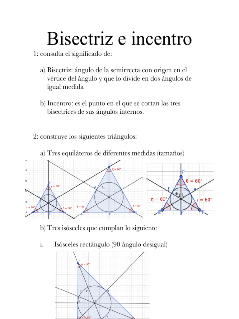 Bisectriz e Incentro en Triángulos | PDF