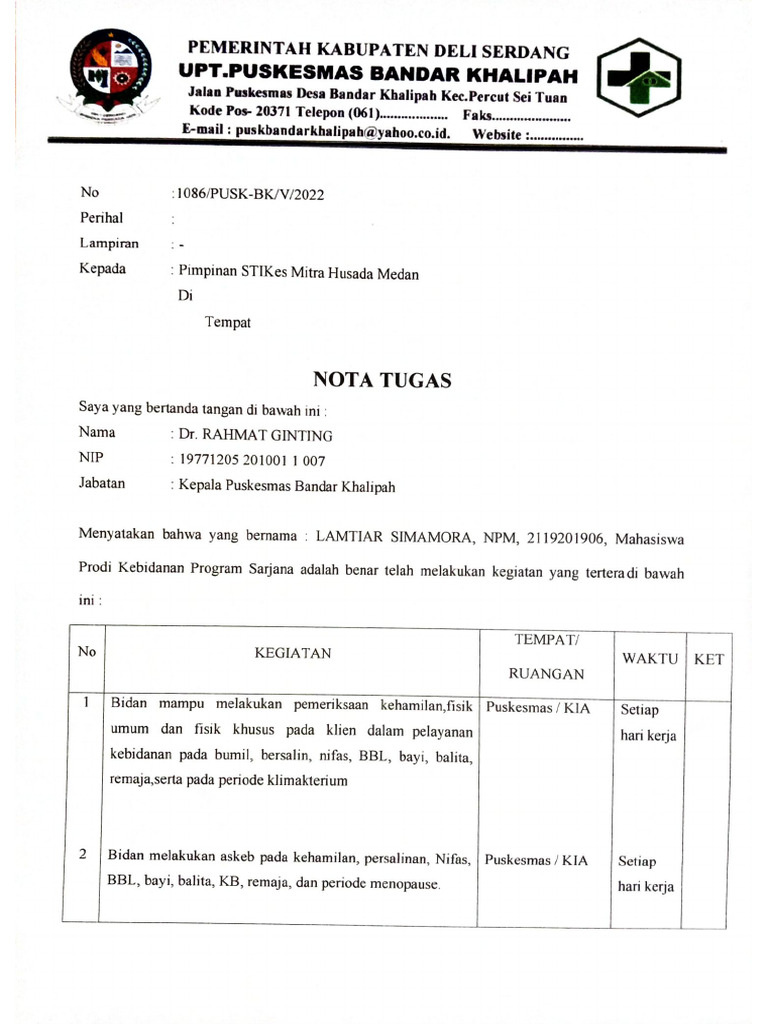 Surat Nota Tugas - Lamtiar Simamora | PDF