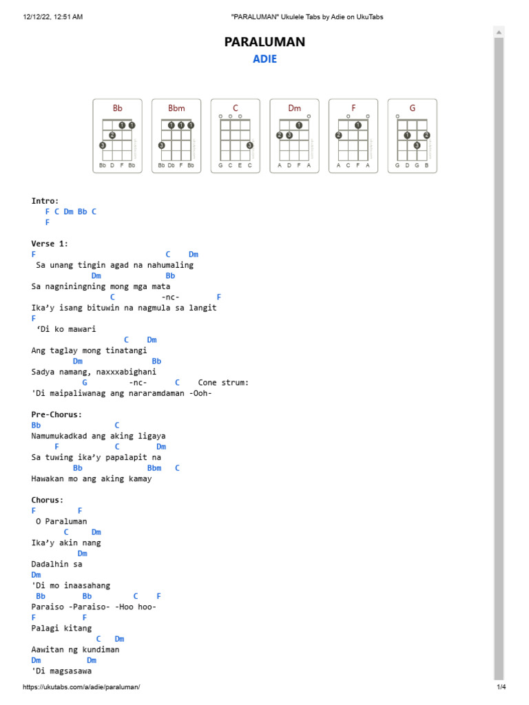 PARALUMAN Ukulele Tabs by Adie On UkuTabs PDF