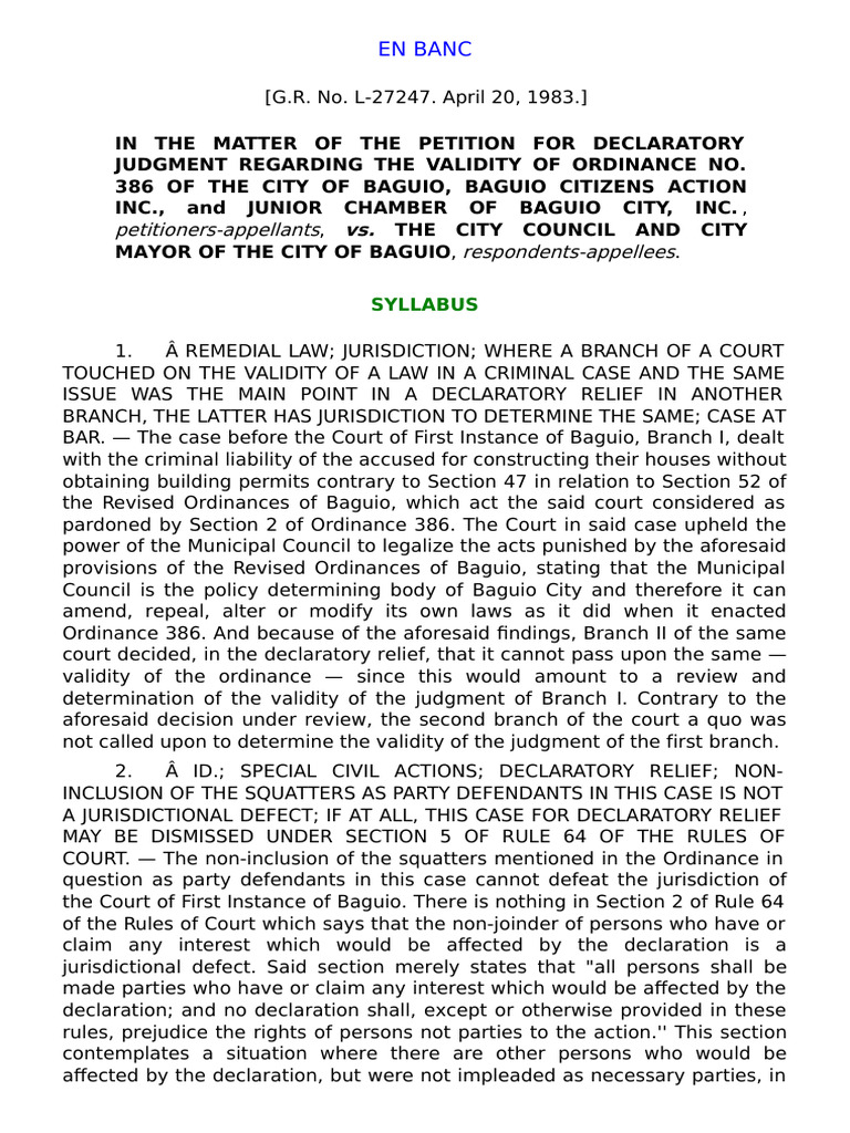 in Re - Baguio Citizens Action, Inc. v. City Council of The City of ...