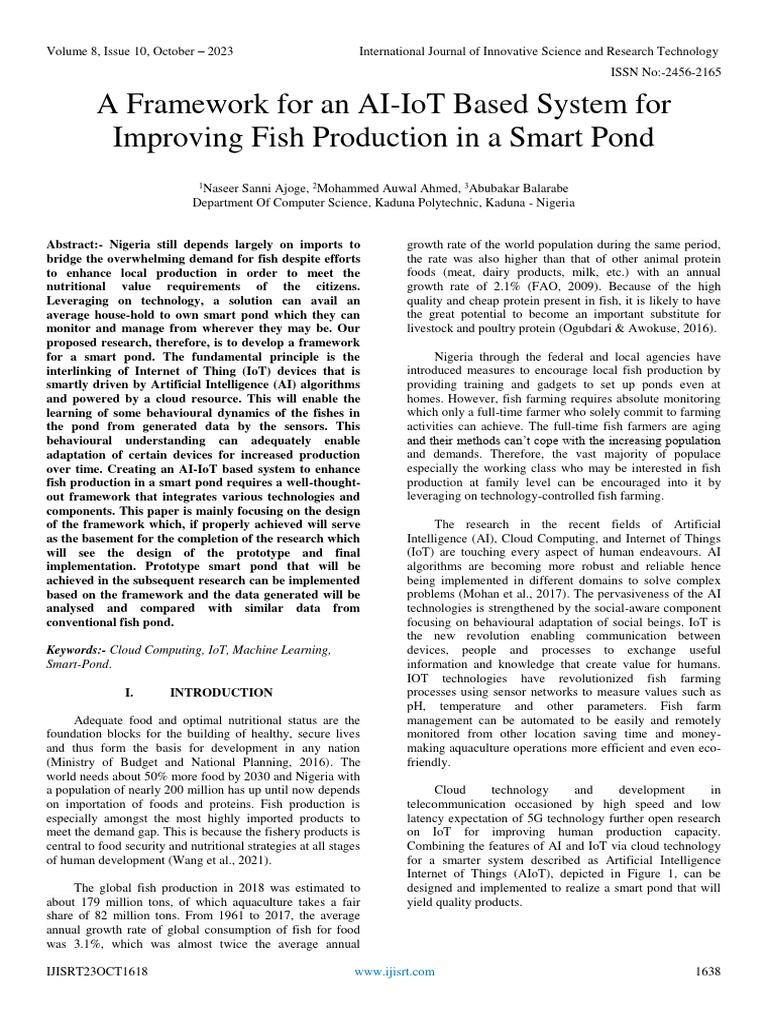 A Framework For An AI-IoT Based System For Improving Fish Production in ...
