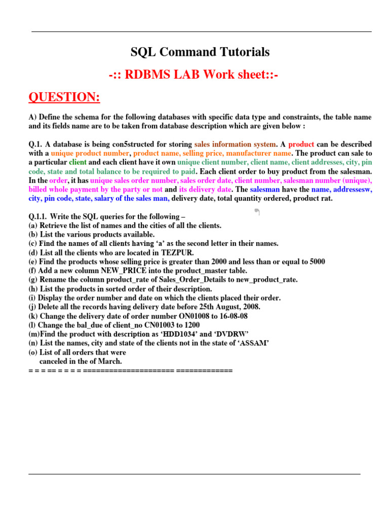 RDBMS Lab Manual PDF Relational Database