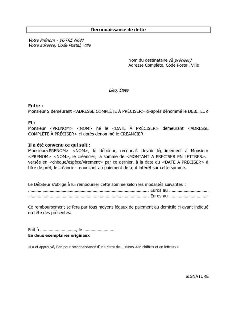 Modèle de reconnaissance de dette | PDF