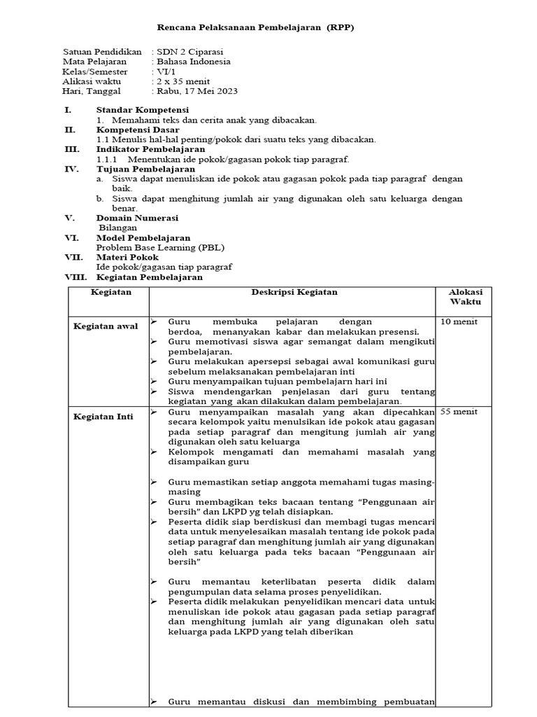 Contoh RPP Pembelajaran Bahasa Indonesia | PDF | Karier & Perkembangan ...