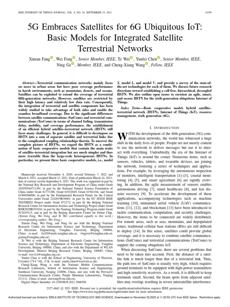 5G-Satellite Integration for 6G IoT | PDF | Communications Satellite ...