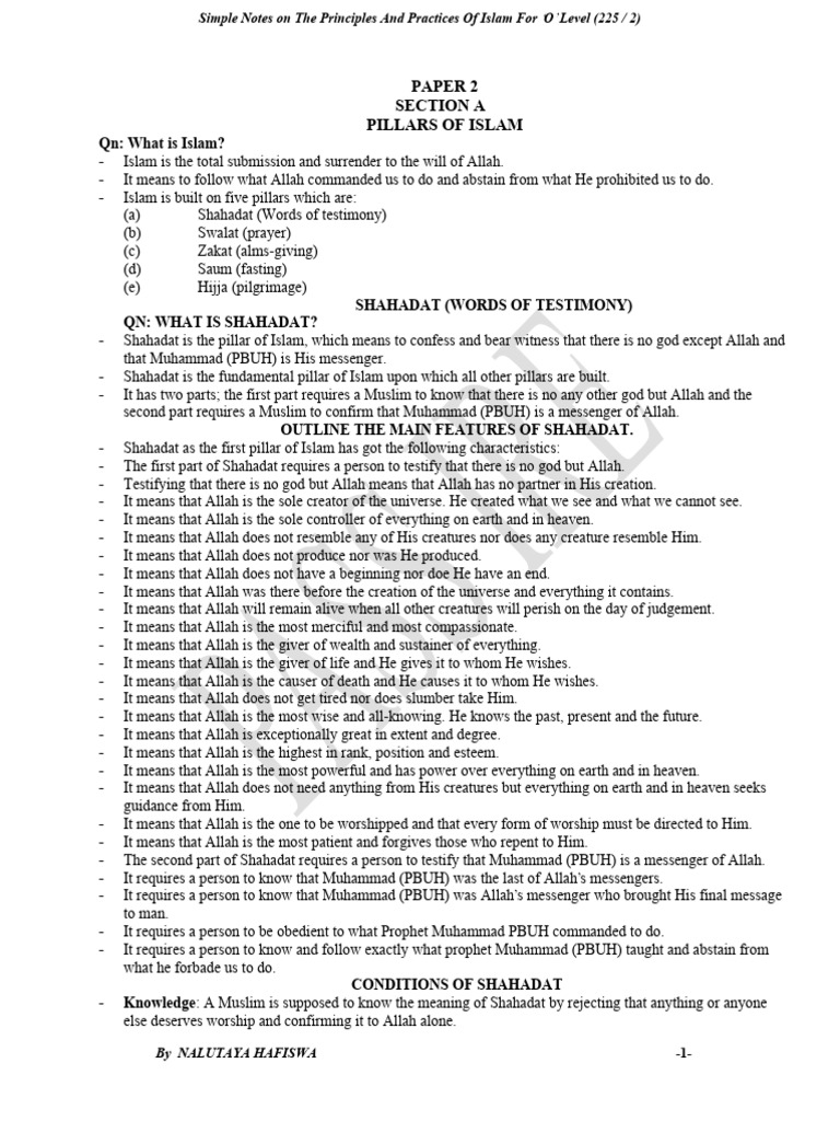 ISLAM O'LEVEL NOTES PAPER 2 o Level PDF Prophets And Messengers In