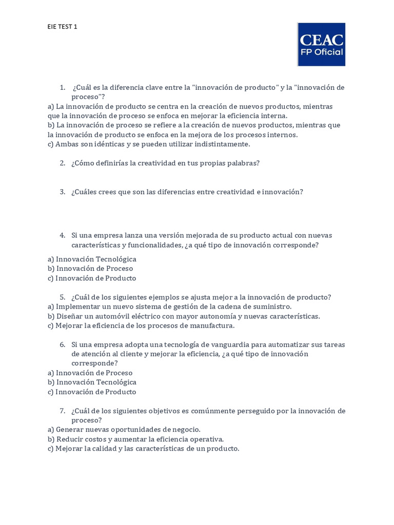 Test Innovacion | PDF | Innovación | Creatividad
