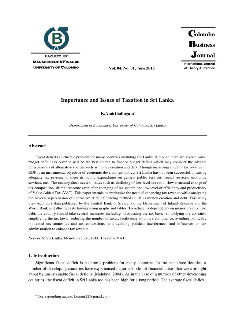 ImportanceandIssuesofTaxationinSriLanka PDF Taxes