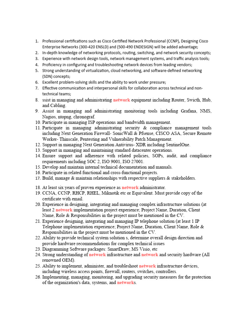 Professional certifications such as cisco certified network