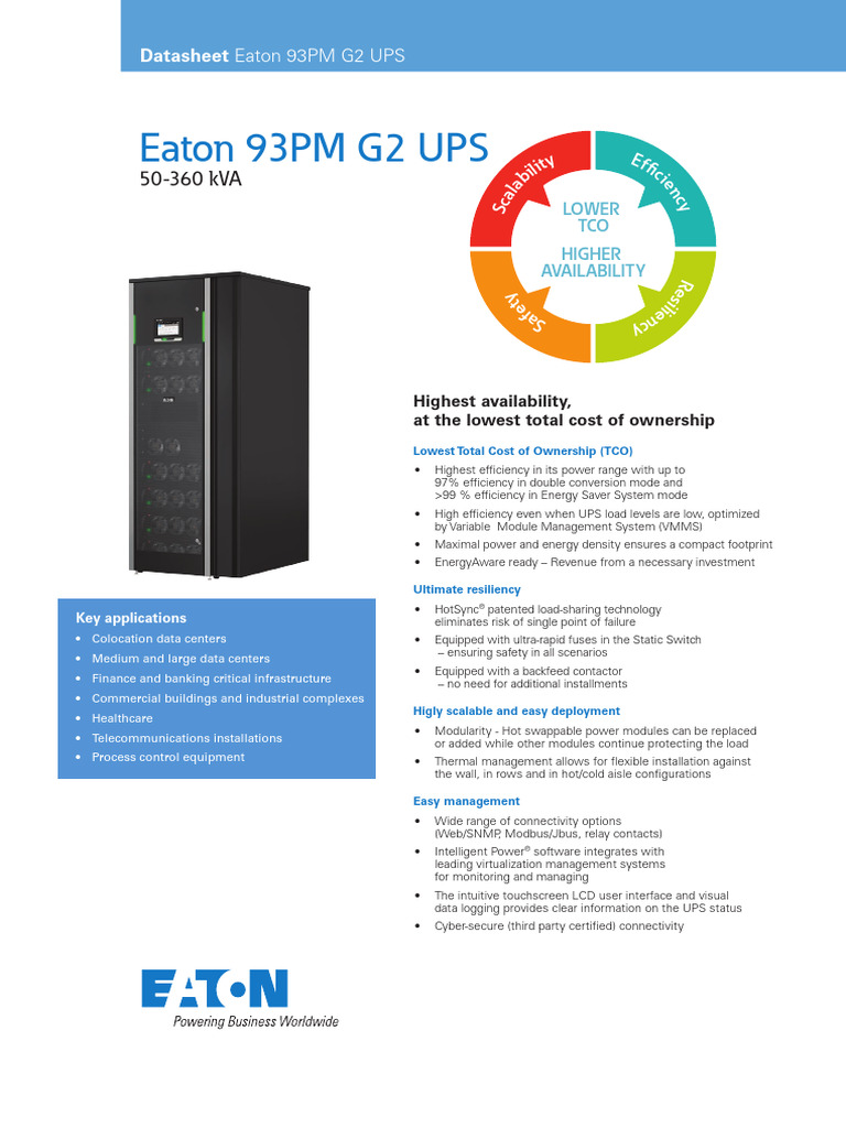 Eaton 93pm G2 Ups Datasheet En Pdf Data Center Electrical Engineering 