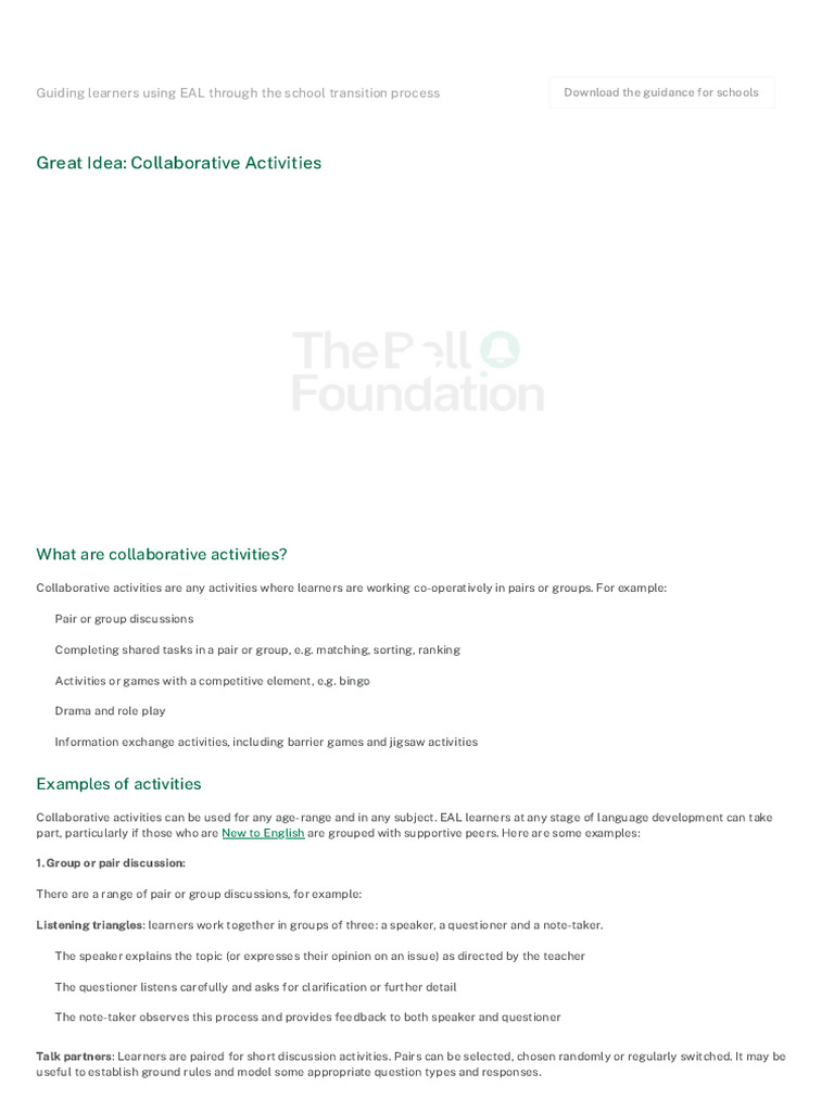 EAL Collaborative Activities Guide | PDF | English As A Second Or ...