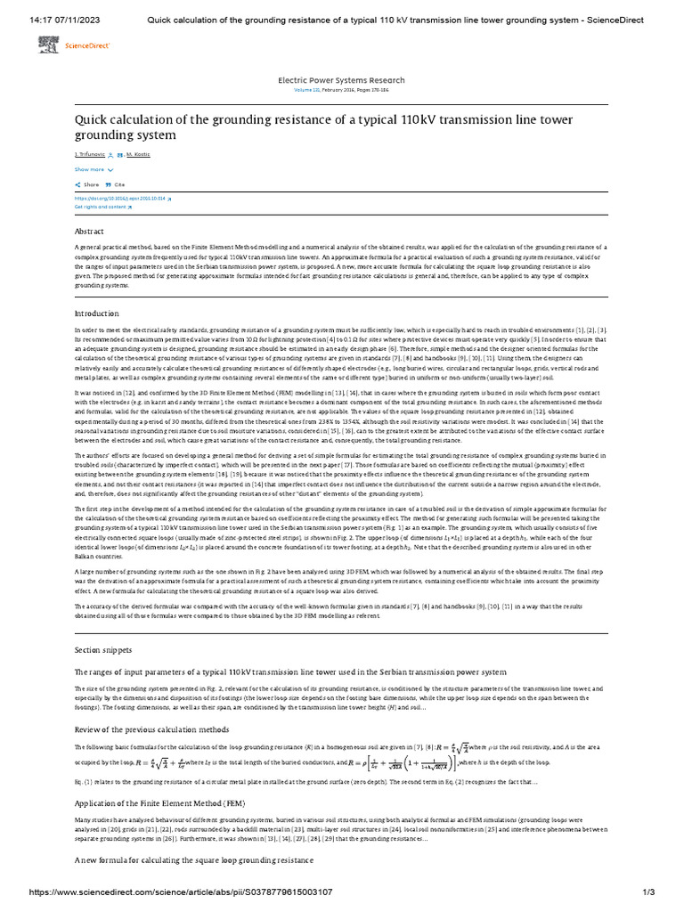 Quick Calculation of The Grounding Resistance of A Typical 110 KV