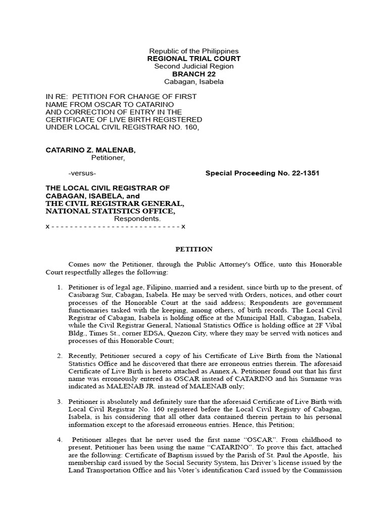 Petition to Change Name and Correct Birth Record | PDF | Affidavit ...