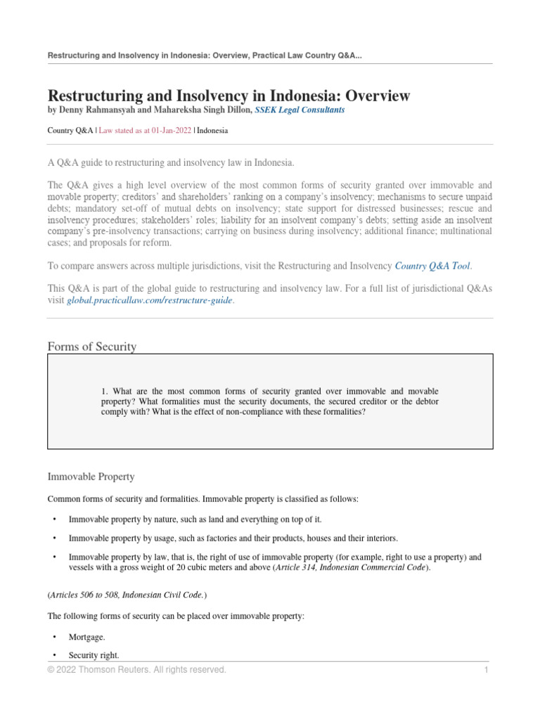 2022 Indonesia S Debt Restructuring Insolvency Pdf Bankruptcy